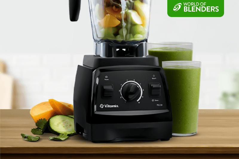 Blender with two green smoothies