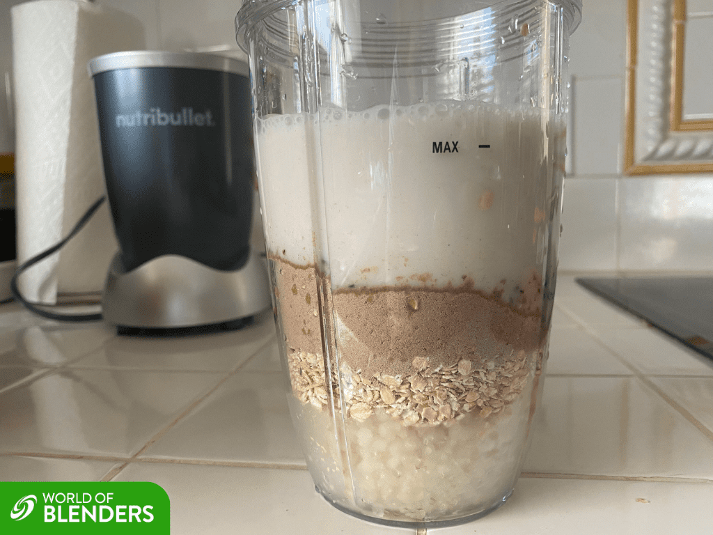 Oatmeal Protein smoothie with milk, oatmeal, and frozen cauliflower