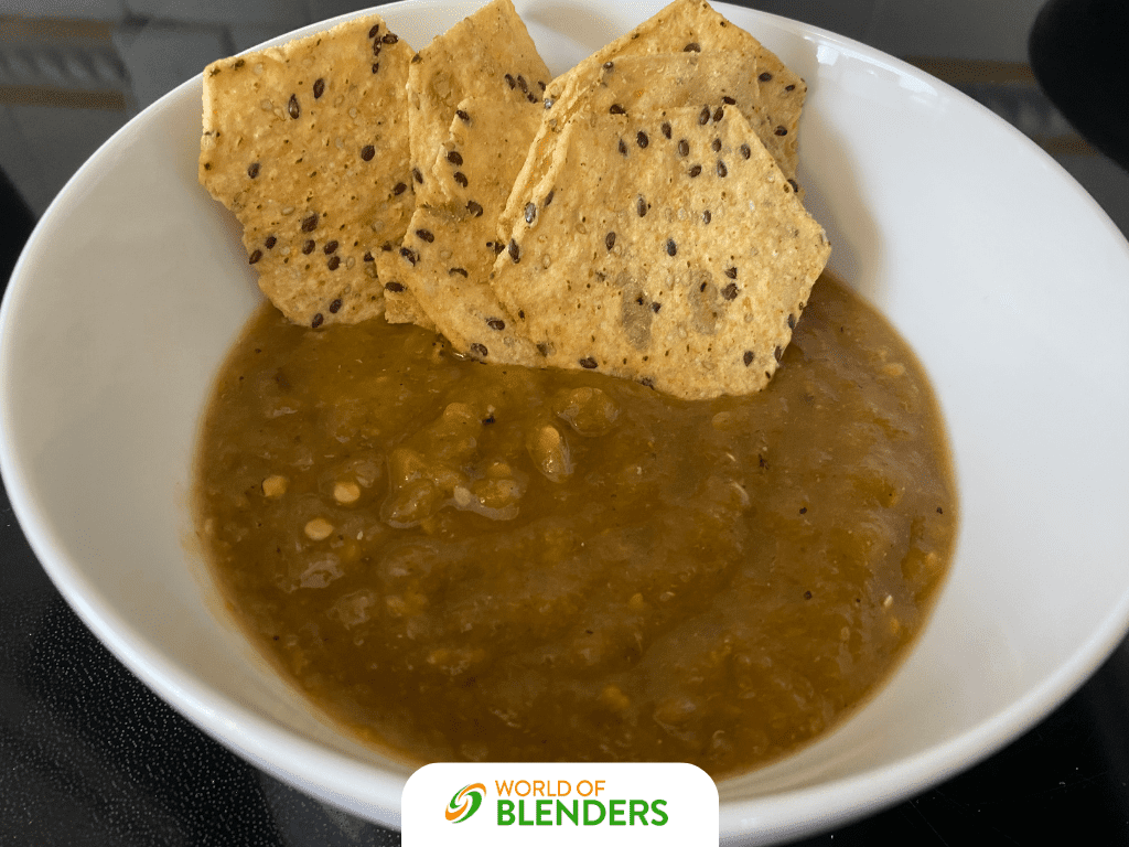 bowl of salsa and chips made in a nutribullet