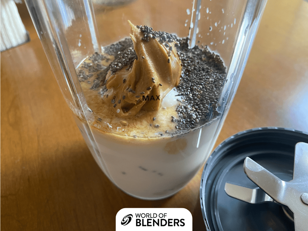 smoothie with greek yogurt, peanut butter, and chia seeds