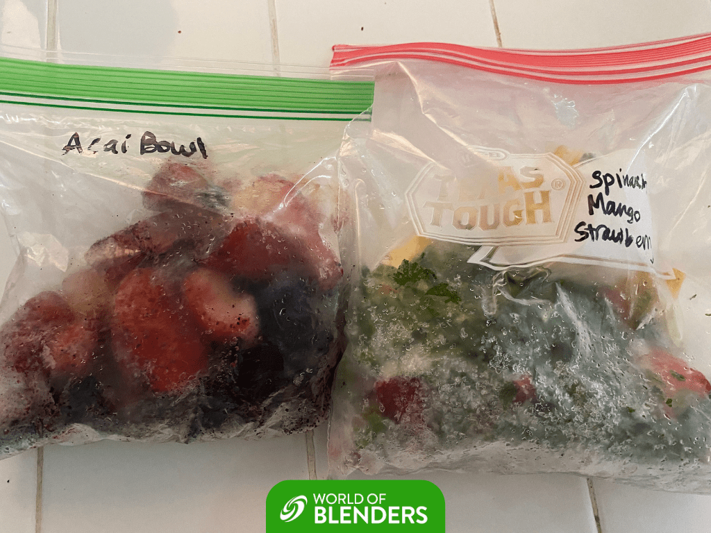 frozen fruit prepped in plastic baggies