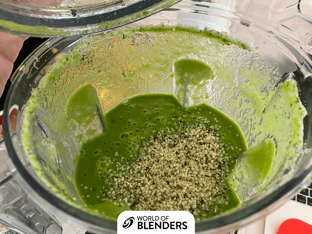 green smoothie with hemp seeds in blender
