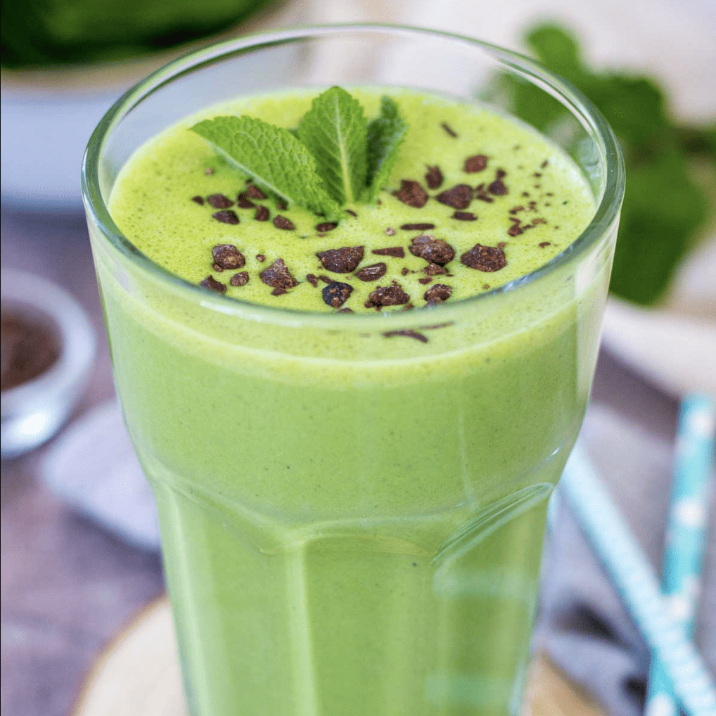 green shamrock protein shake with mint