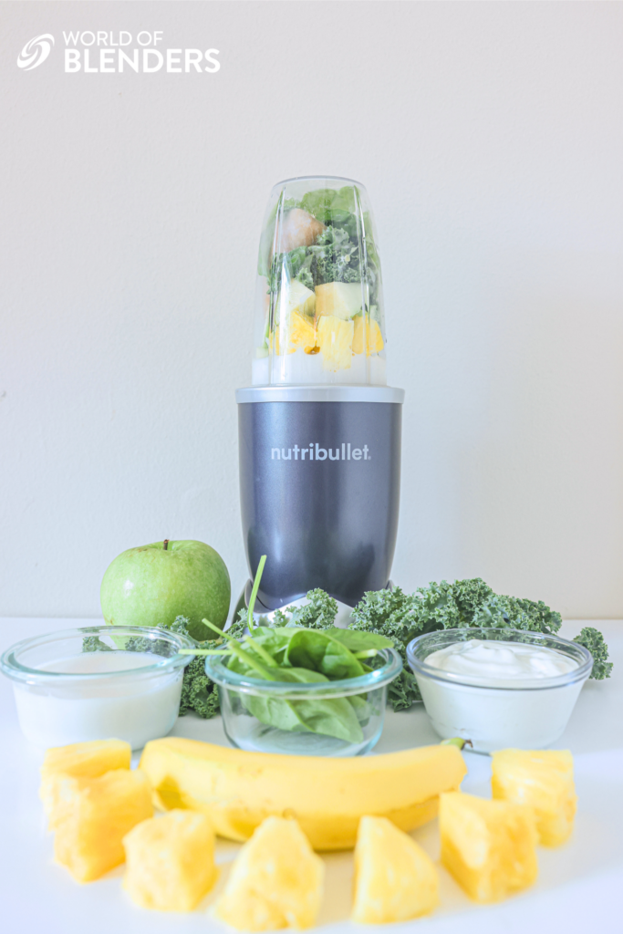 green goddess smoothie in nutribullet and ingredients