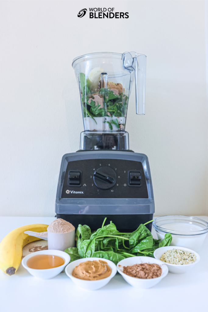 peanut butter chocolate smoothie in vitamix blender