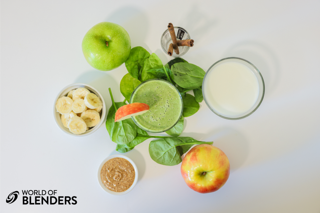 apple spinach smoothie and ingredients